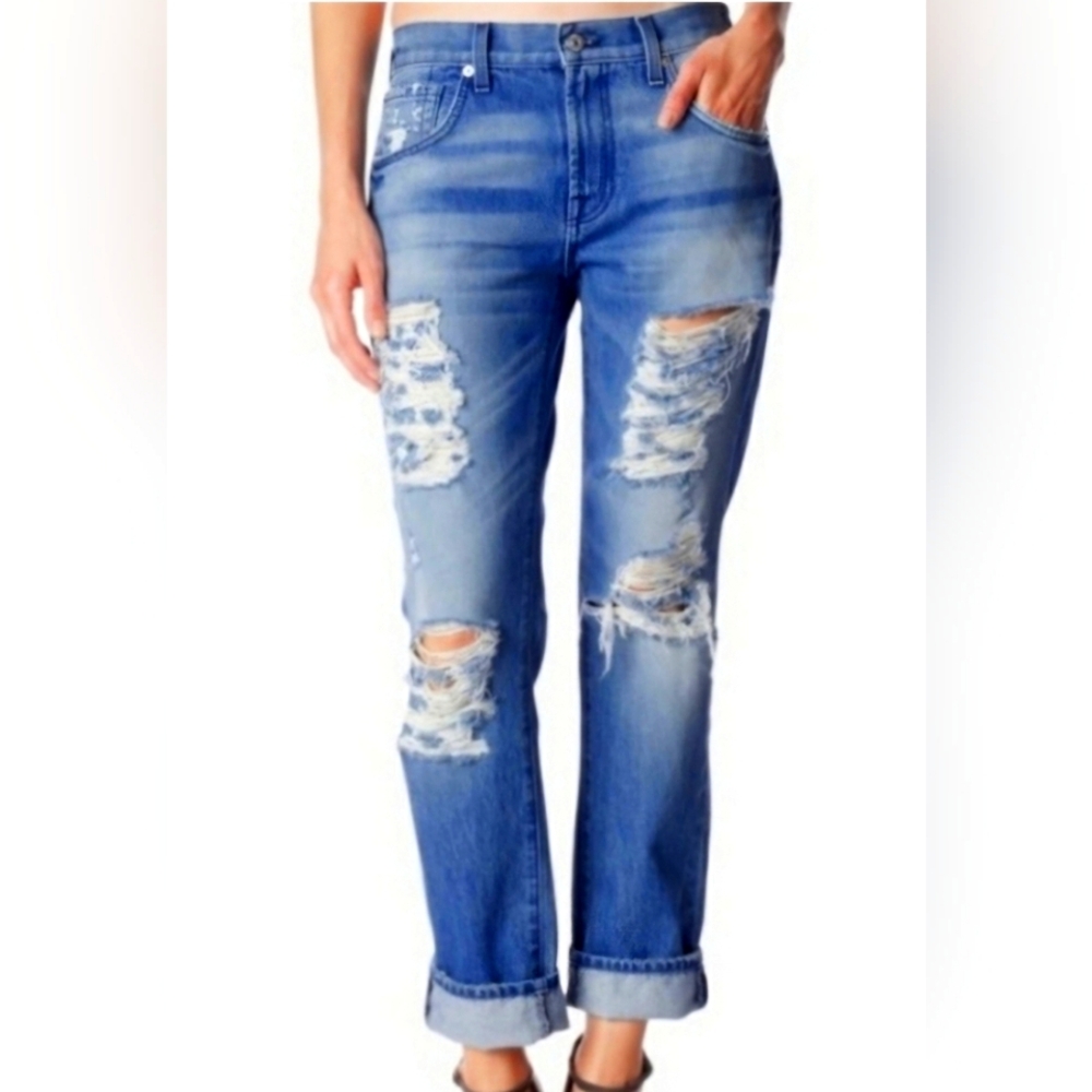 7 For All Mankind Distressed Relaxed Skinny Jeans
